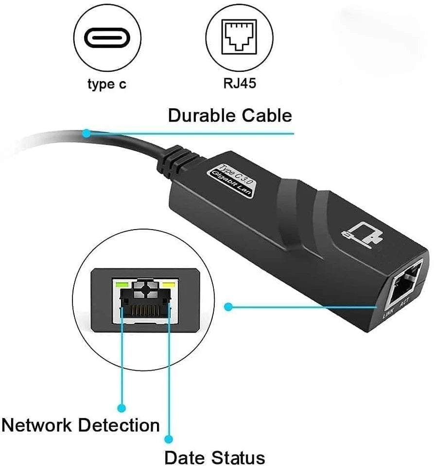 USB-C to Ethernet LAN 1000 Mbps RJ45 Gigabit Network Adapter