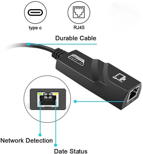 USB-C to Ethernet LAN 1000 Mbps RJ45 Gigabit Network Adapter