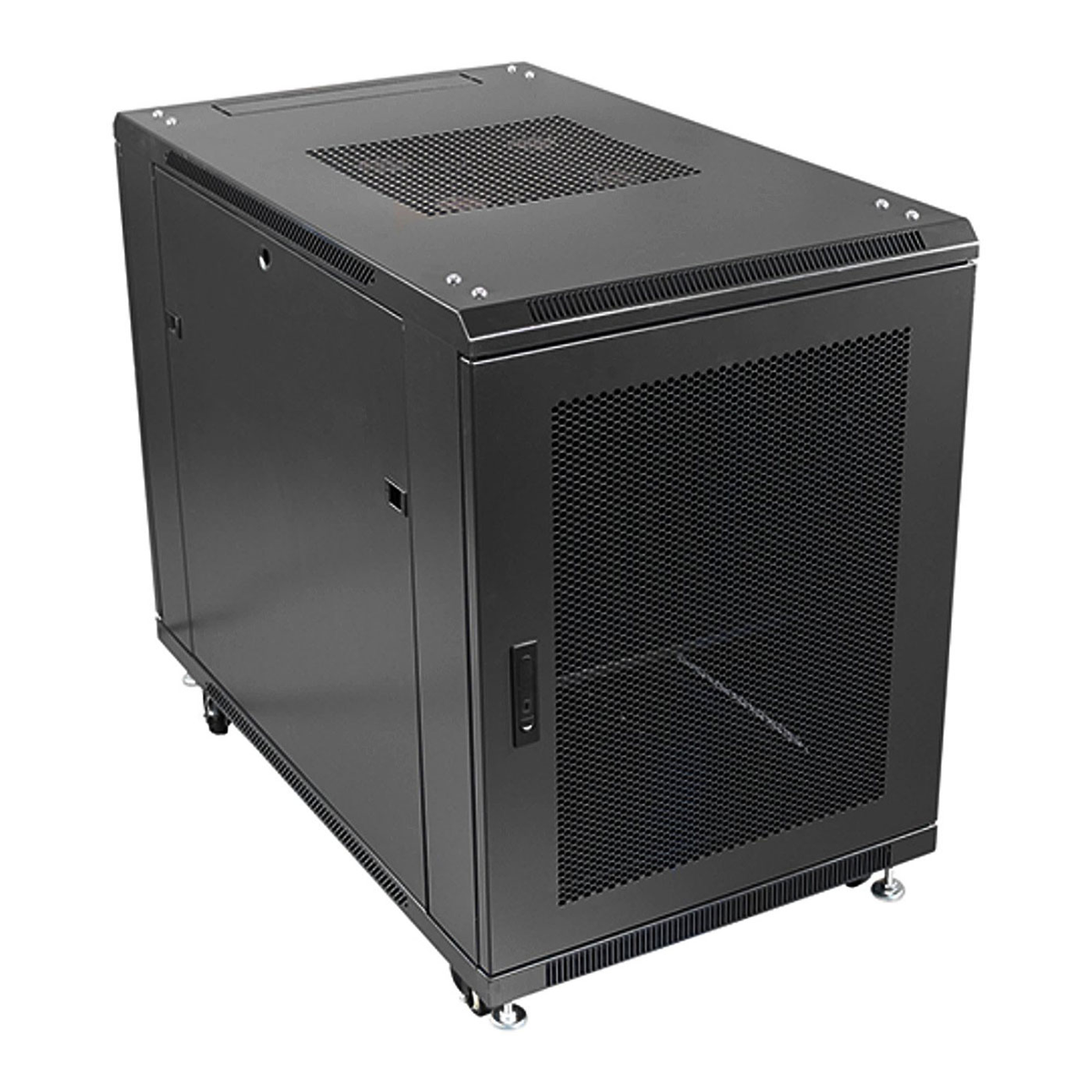 Pre-Built 12U 19" 600x600mm deep floor standing Cabinet, Mesh Front and Rear Door and Removable side panels, Wheels and Casters