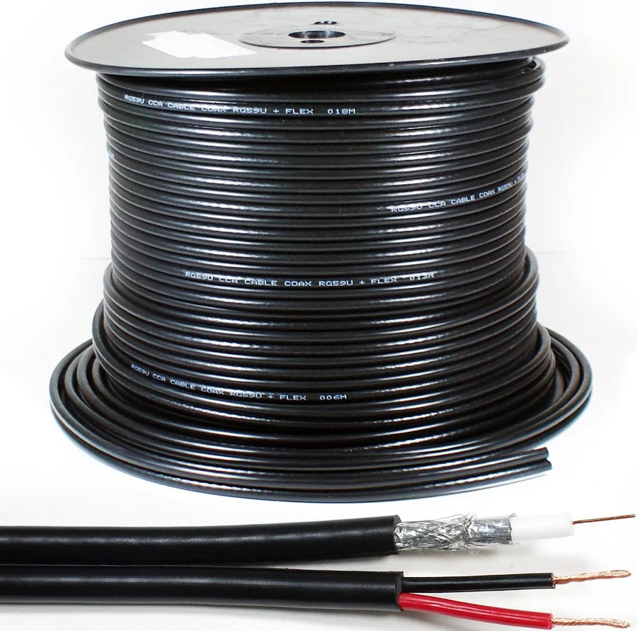 100M CCTV Shotgun CCA - RG59 Coax + 2 Core Power Cable -shielded