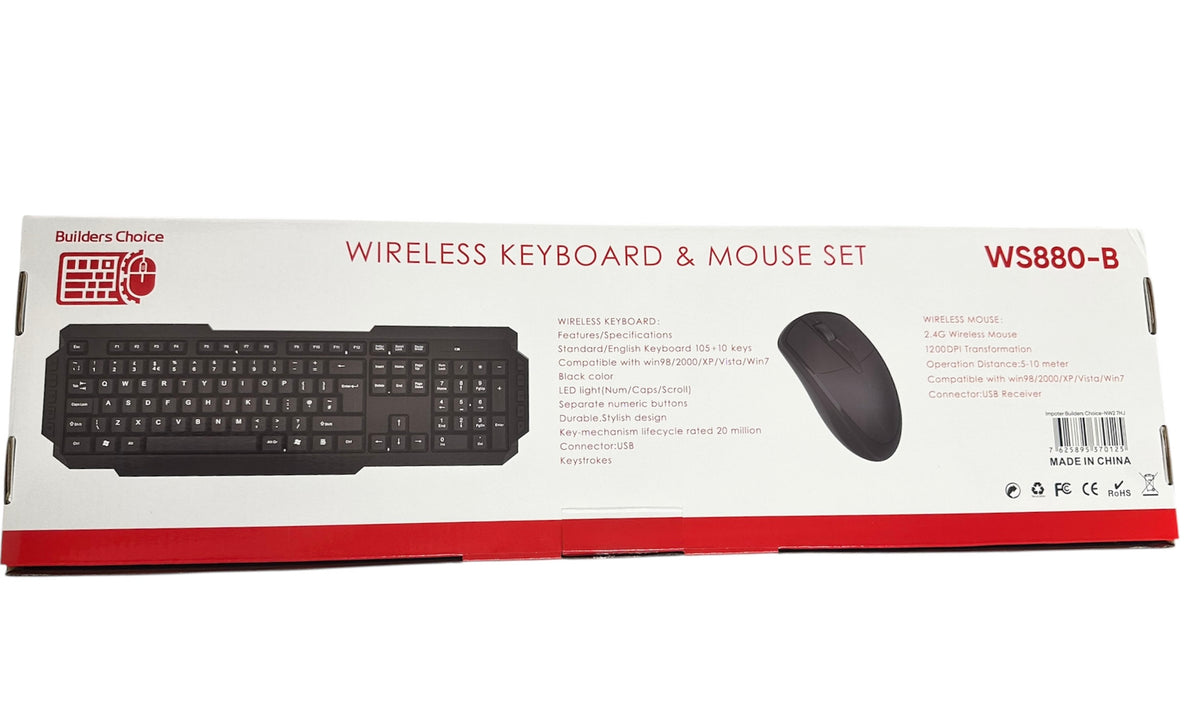 Builders Choice WS880-B Wireless Keyboard &amp; Mouse Set