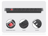 PDU 1U 6 Way 13A PDU 19 Inch Rack Switch Horizontal Mount Power Distribution Unit